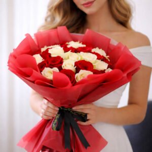 Red & White Rose Luxury Bouquet 