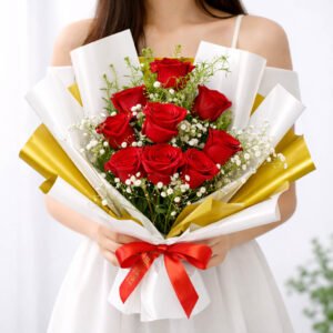 Red Roses & Gypsophila Bouquet 